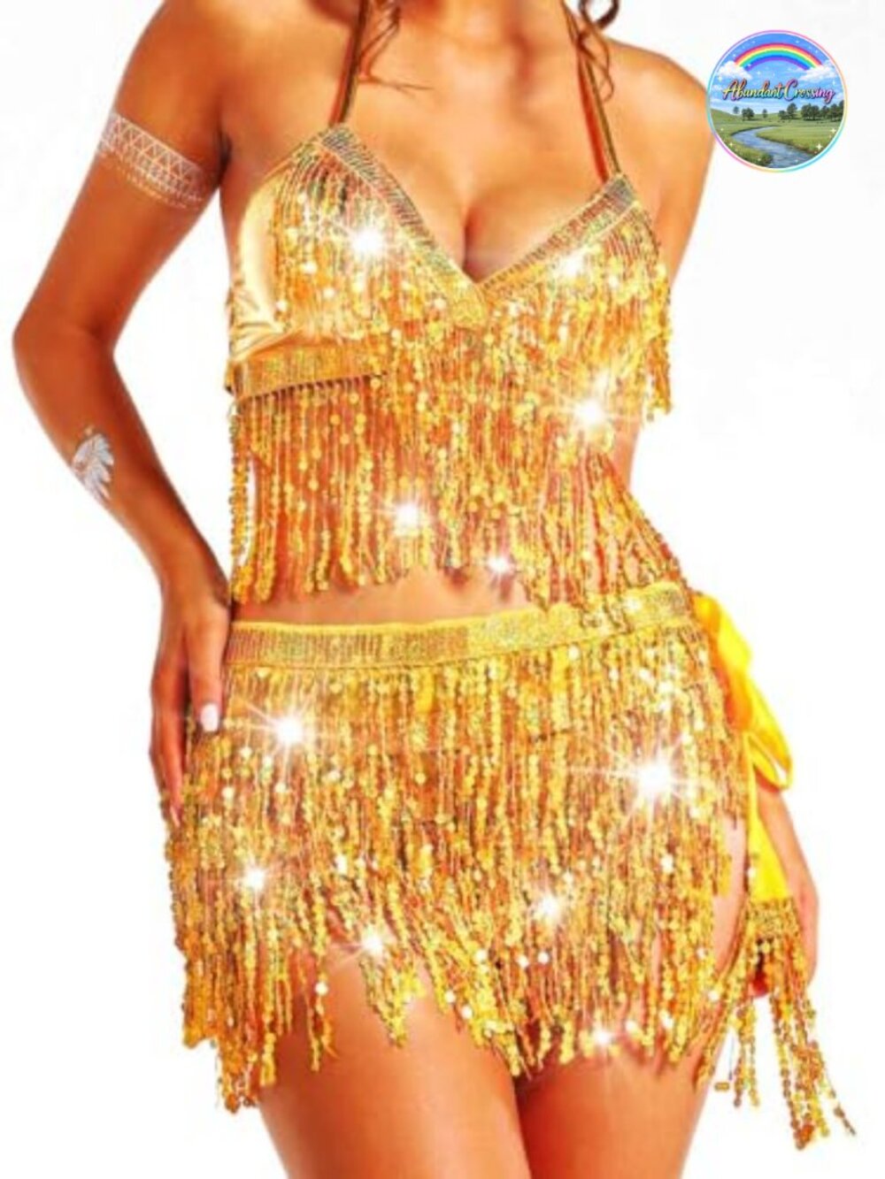 Belly Dancer Outfit Fringe Sequin Skirt Set Polyester Spandex Dance Costume